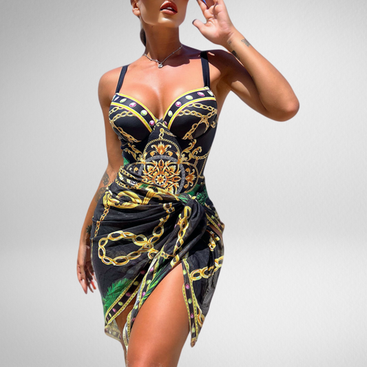 Lena | Push-up One-Piece With Chain Details and Skirt